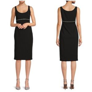 Calvin Klein Embellished Scoopneck Dress Black Rhinestone Crystal Empire Sz 2